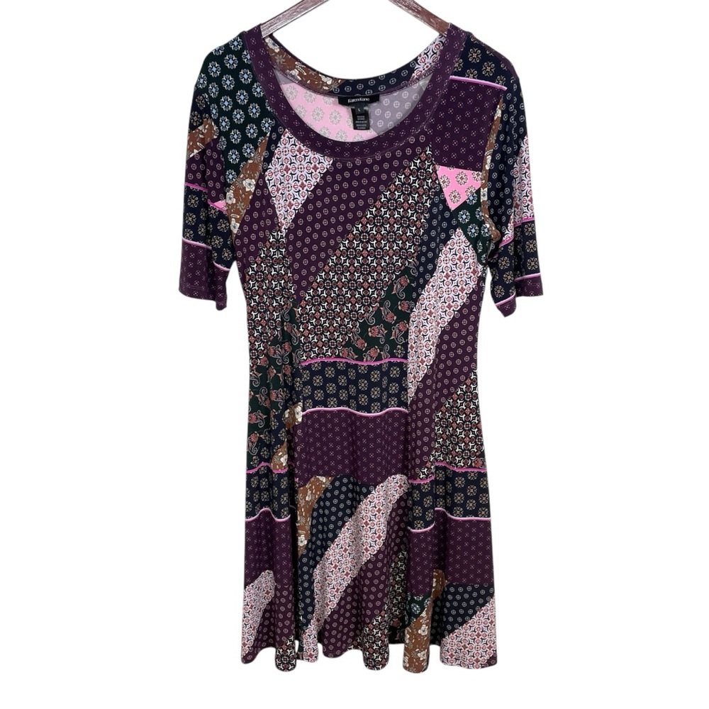 Karen Kane Women's Seaa Line Multicolor Boho Patchwork Print Dress Size L
